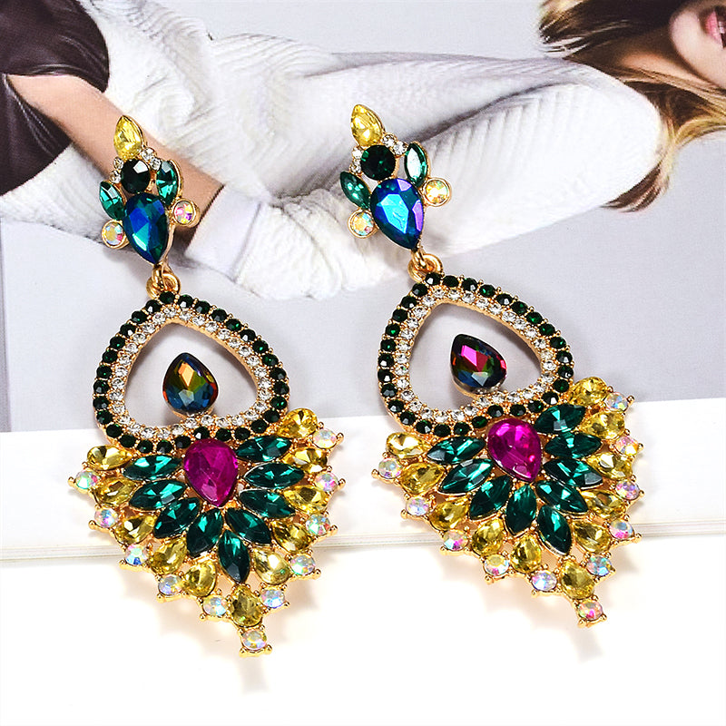 New Design Colorful Glass Crystal Metal Drop Earrings