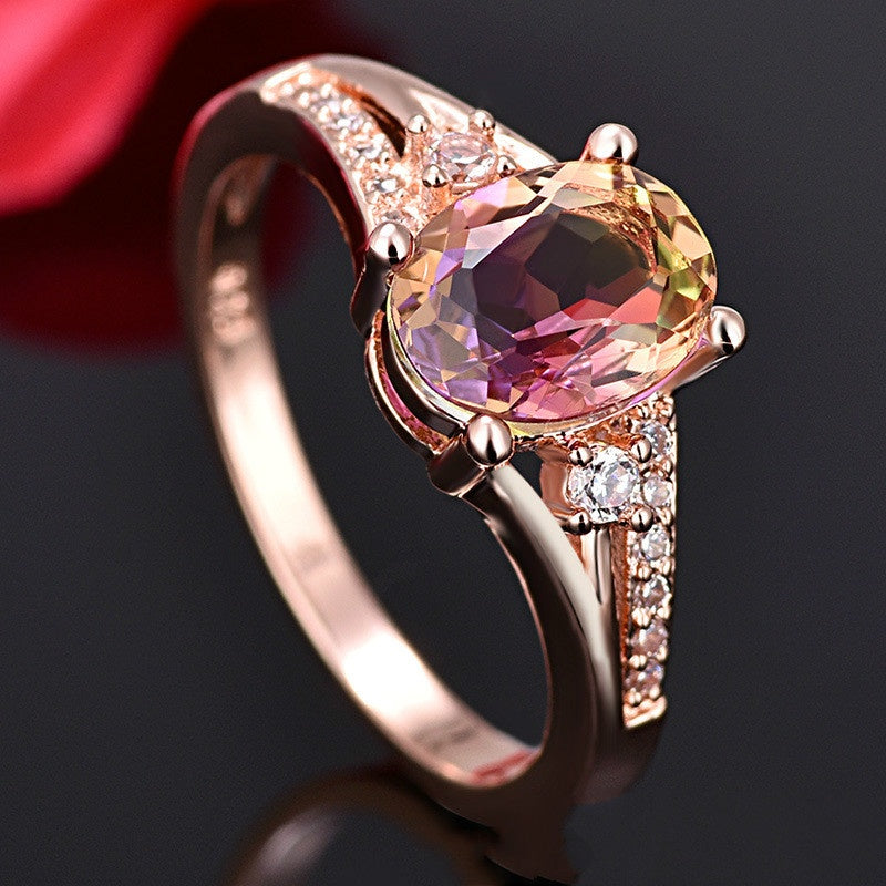 Rose Gold Color Crystal Inlay Rings