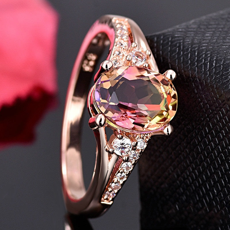 Rose Gold Color Crystal Inlay Rings