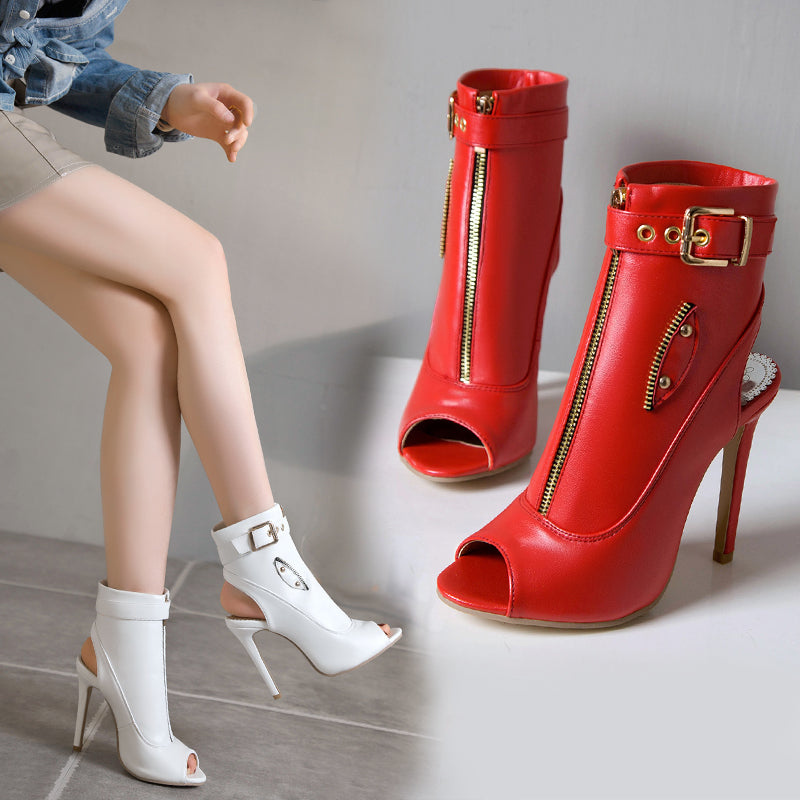 Fashion Buckle Open Toe Summer Ankle Boots