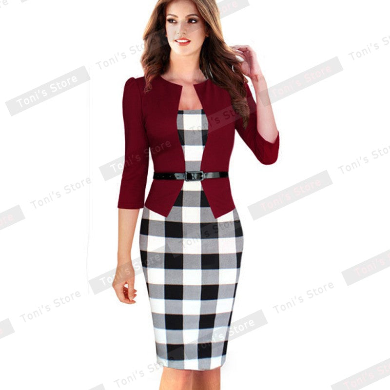 One-piece Faux Jacket Brief Elegant Patterns Work dress