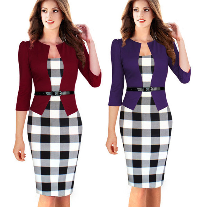 One-piece Faux Jacket Brief Elegant Patterns Work dress