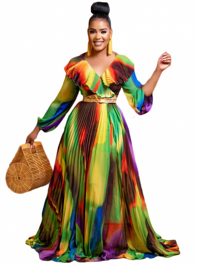 No Belt Plus Size Summer  Long Sleeve Maxi Dress