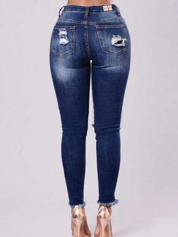 Stylish Hole Embroidery Easy Match Jeans