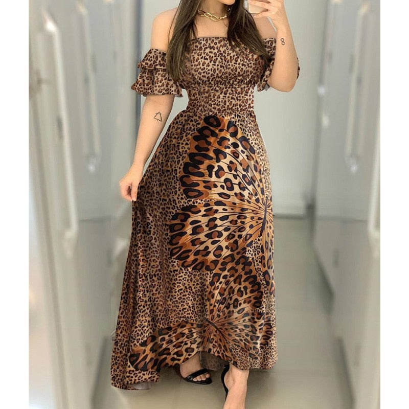 Ruffle Leopard Print Flare Long Sundress