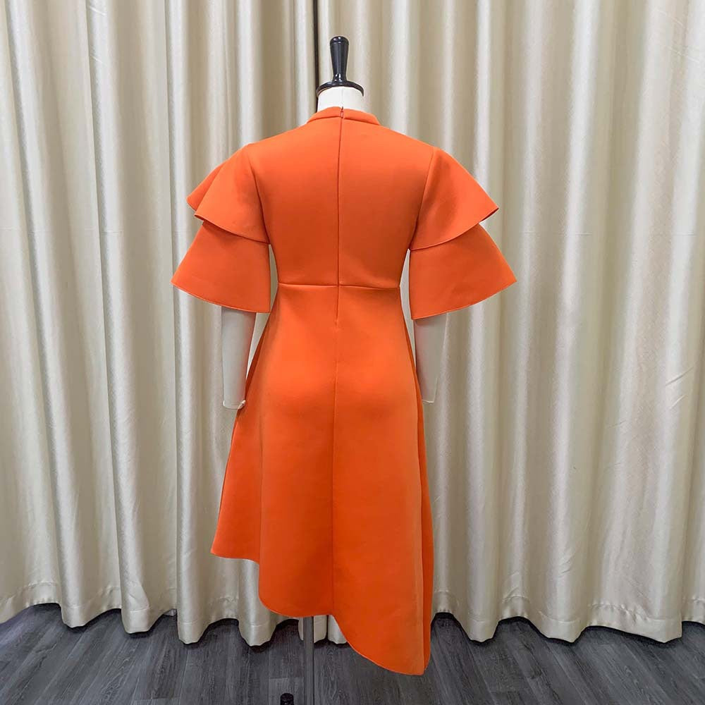 Solid Full Sleeve V Neck High Waisted Split ElegantWork Dress