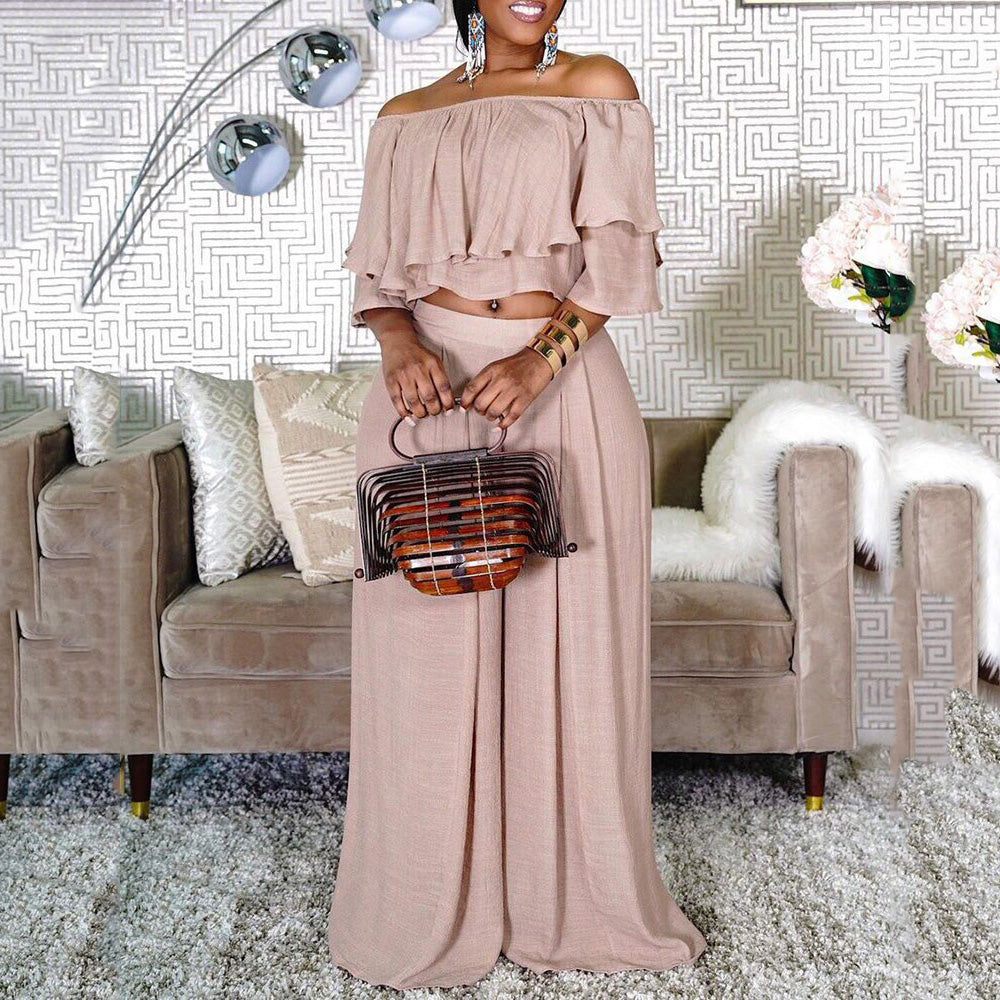 Oversized 2 Pieces Pants Sets Crop Tops & Wide Leg Pants