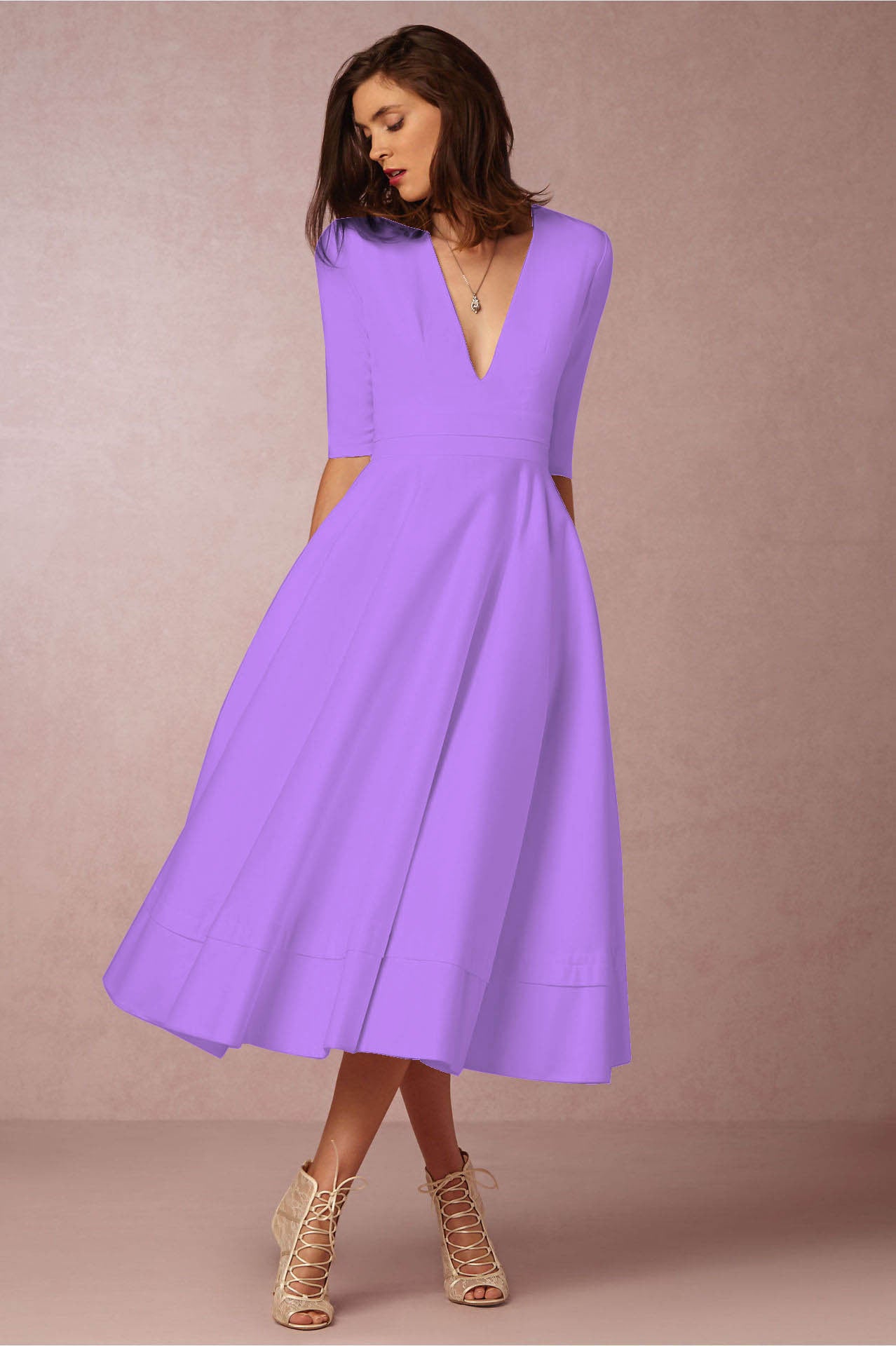 Deep V Neck Swing Dress