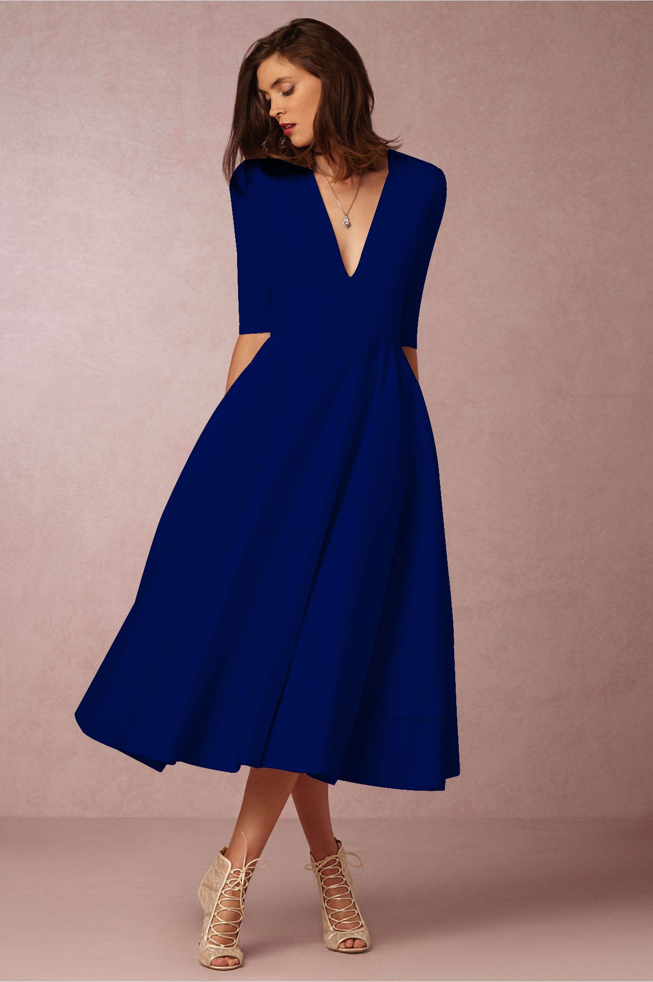 Deep V Neck Swing Dress