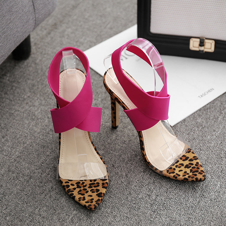 Pointed Leopard Printed Bandage Sandals