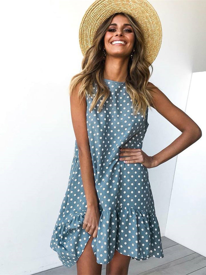 Ruffle Sleeveless Polka Dot Dress