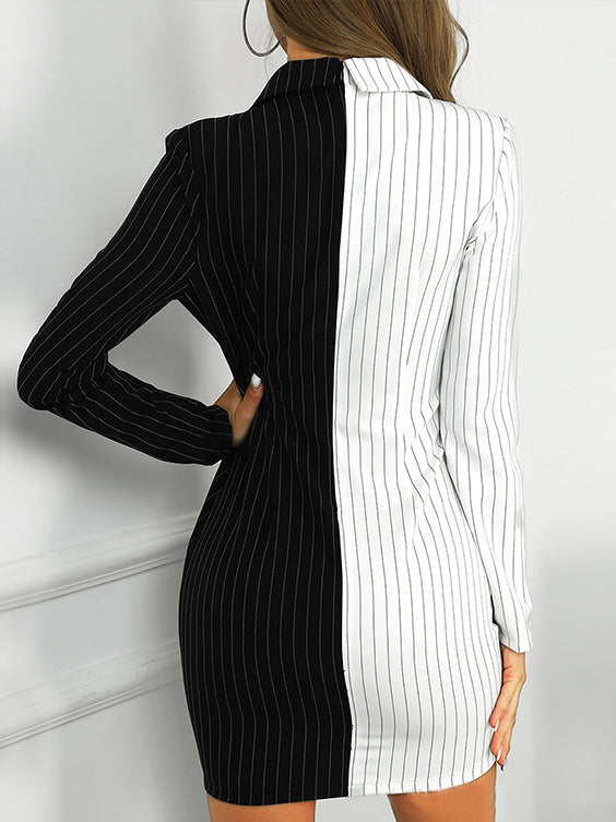 Slim Contrast Color Striped Formal Dresses