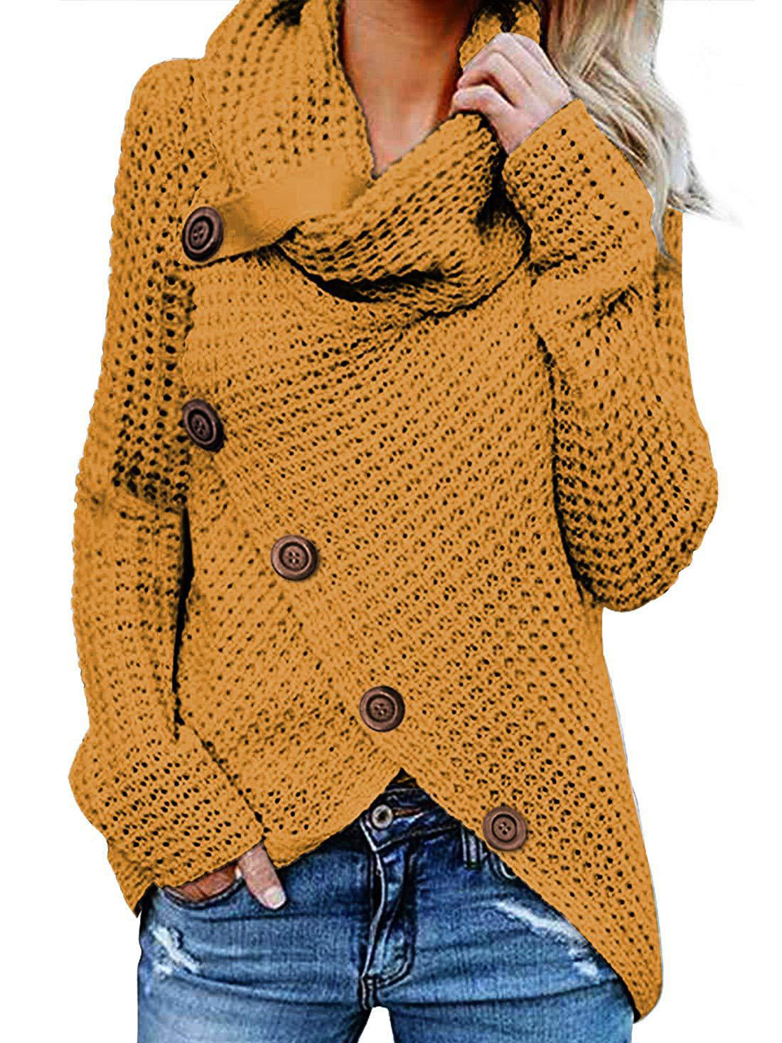 Winter Buttons Longline Solid Pullover Sweater