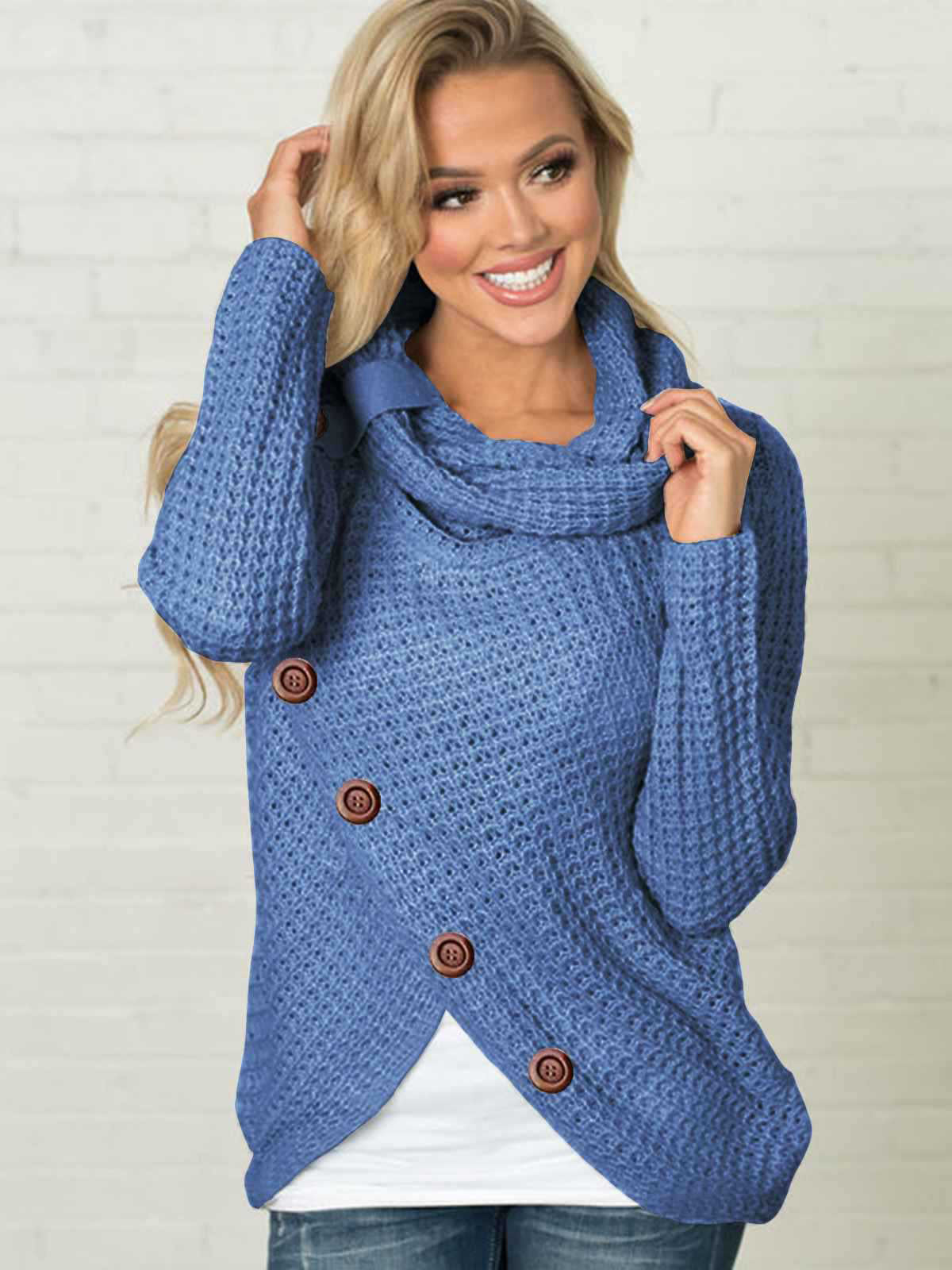 Winter Buttons Longline Solid Pullover Sweater