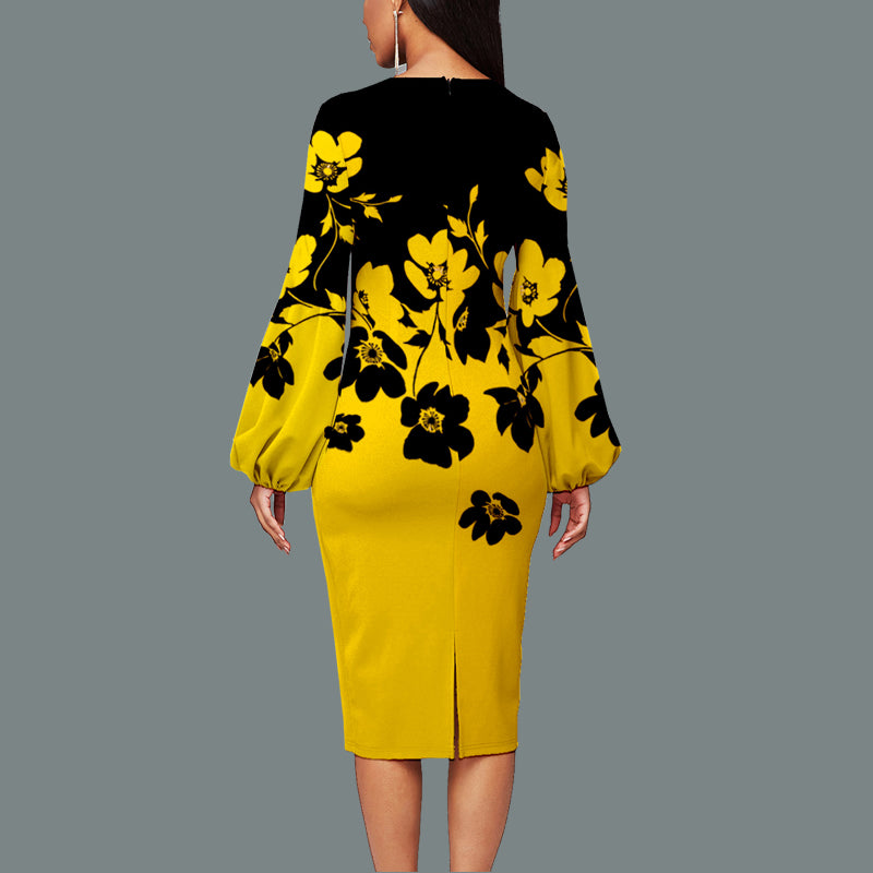 Printed Puff Sleeve Bodycon Dress