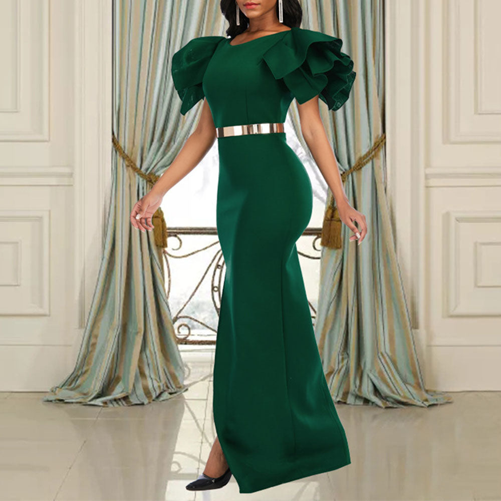 Evening Elegant Ruffles Sleeve Slim Fit Split Long Maxi Dress