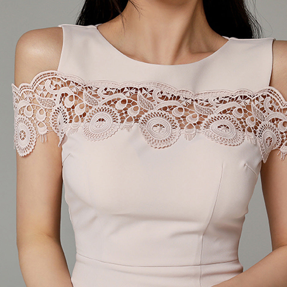 Pink Decorative Lace Stitching High Waist Tight Dress