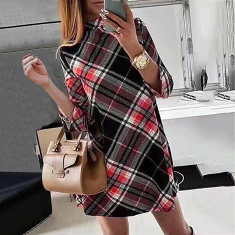 Plaid Print Long Sleeve Above Knee Casual Dress