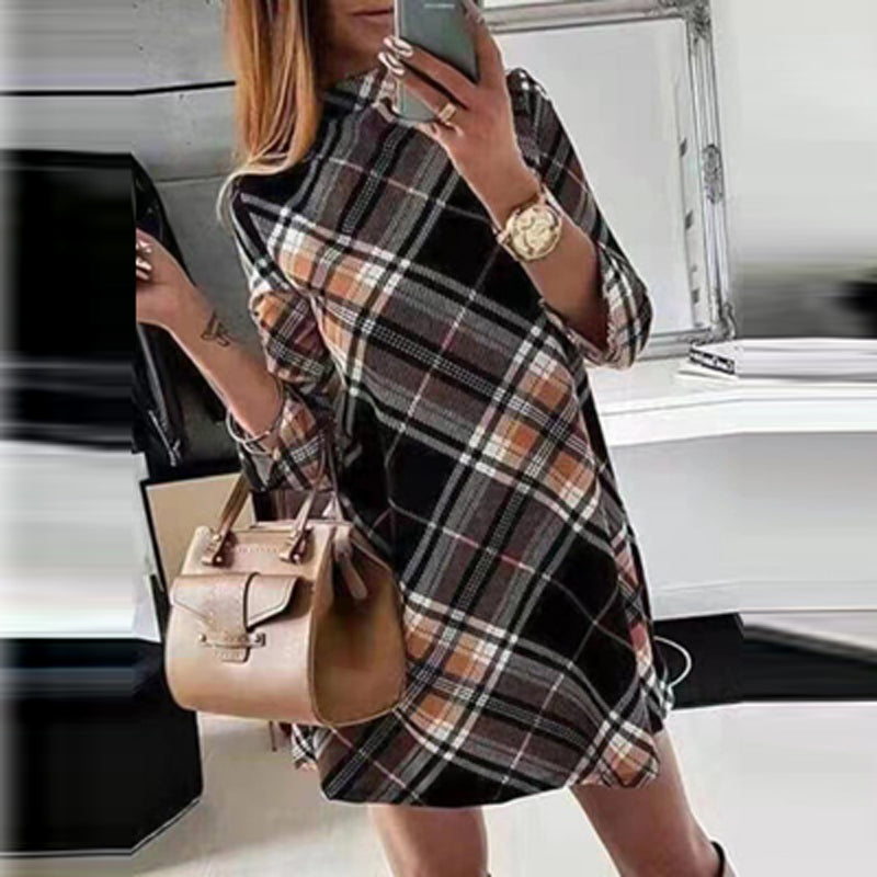 Plaid Print Long Sleeve Above Knee Casual Dress