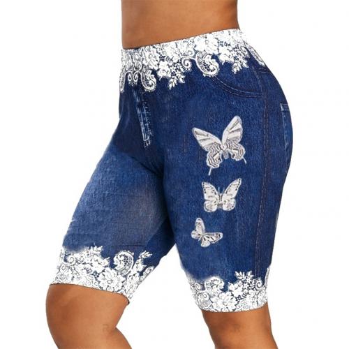 Shorts Women Lace Patchwork Butterfly Print Bodycon Shorts