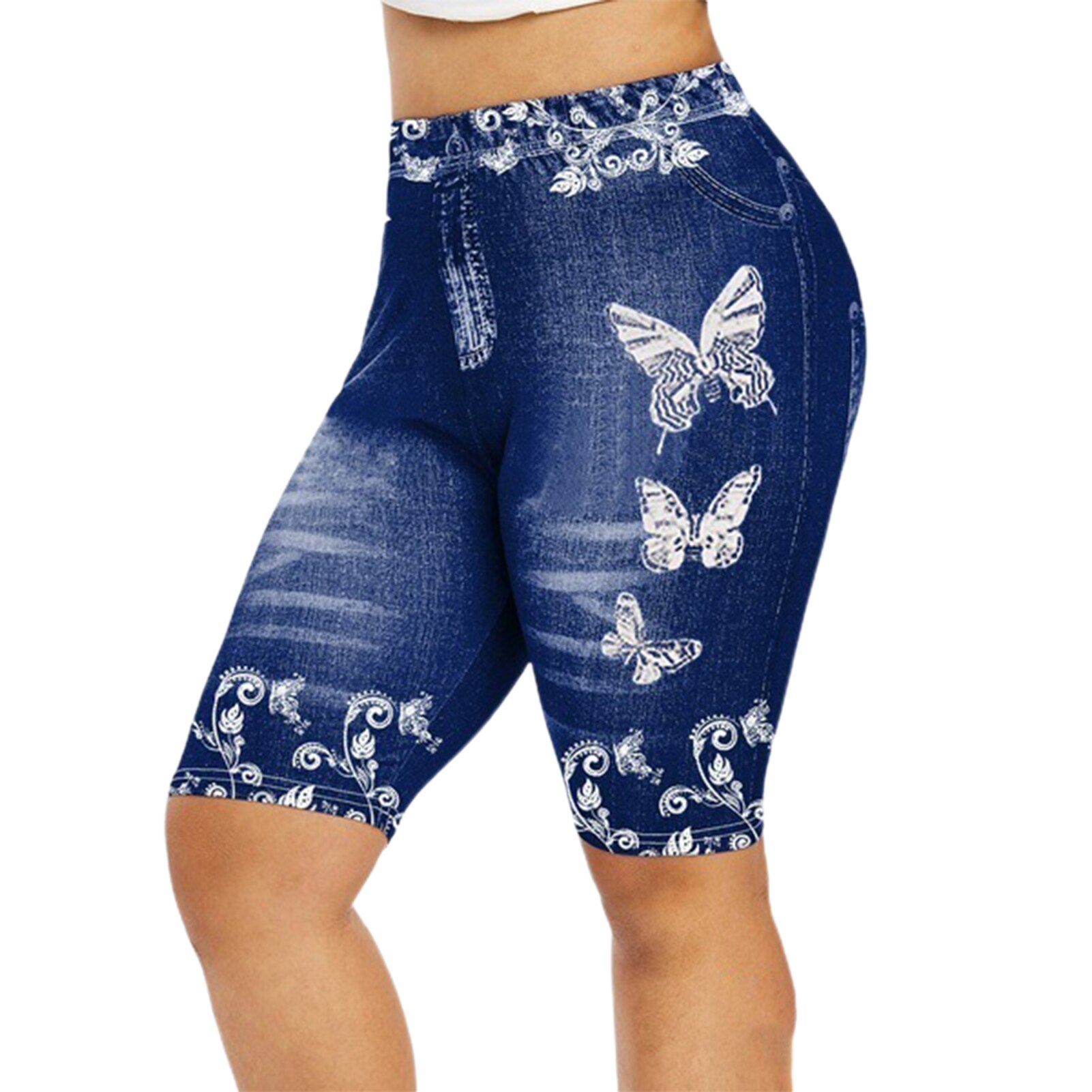 Shorts Women Lace Patchwork Butterfly Print Bodycon Shorts