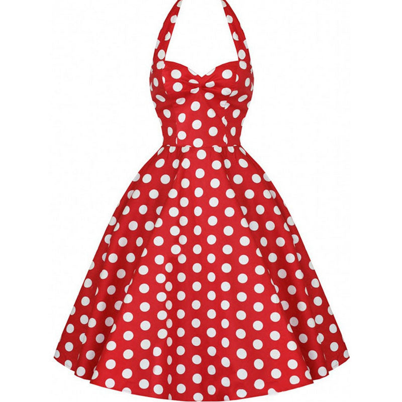 Going out Vintage A Line Dress - Polka Dot Halter Neck