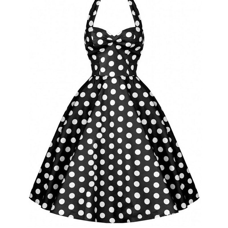 Going out Vintage A Line Dress - Polka Dot Halter Neck