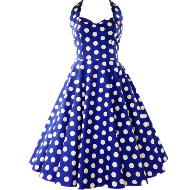 Going out Vintage A Line Dress - Polka Dot Halter Neck