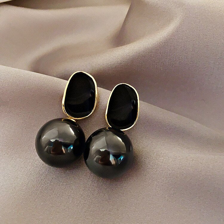 Premium Texture Malachite Or Simulated-Pearl Pendant Earrings