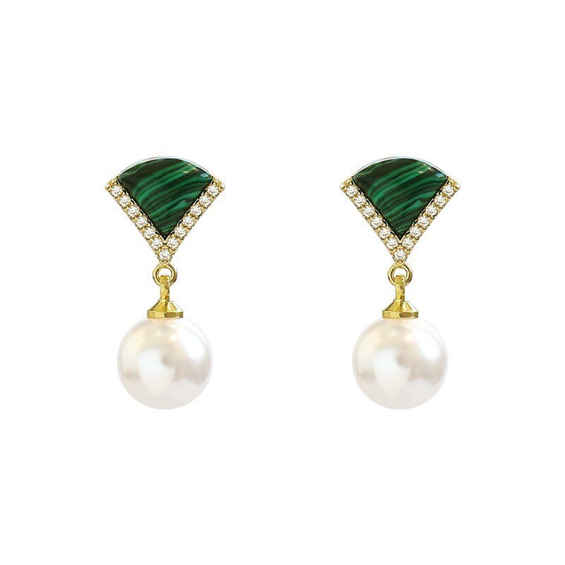 Premium Texture Malachite Or Simulated-Pearl Pendant Earrings