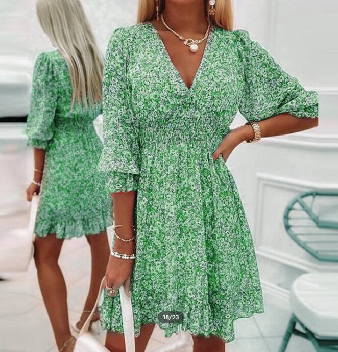 Elegant Floral Print Summer Half Sleeve Short Dress