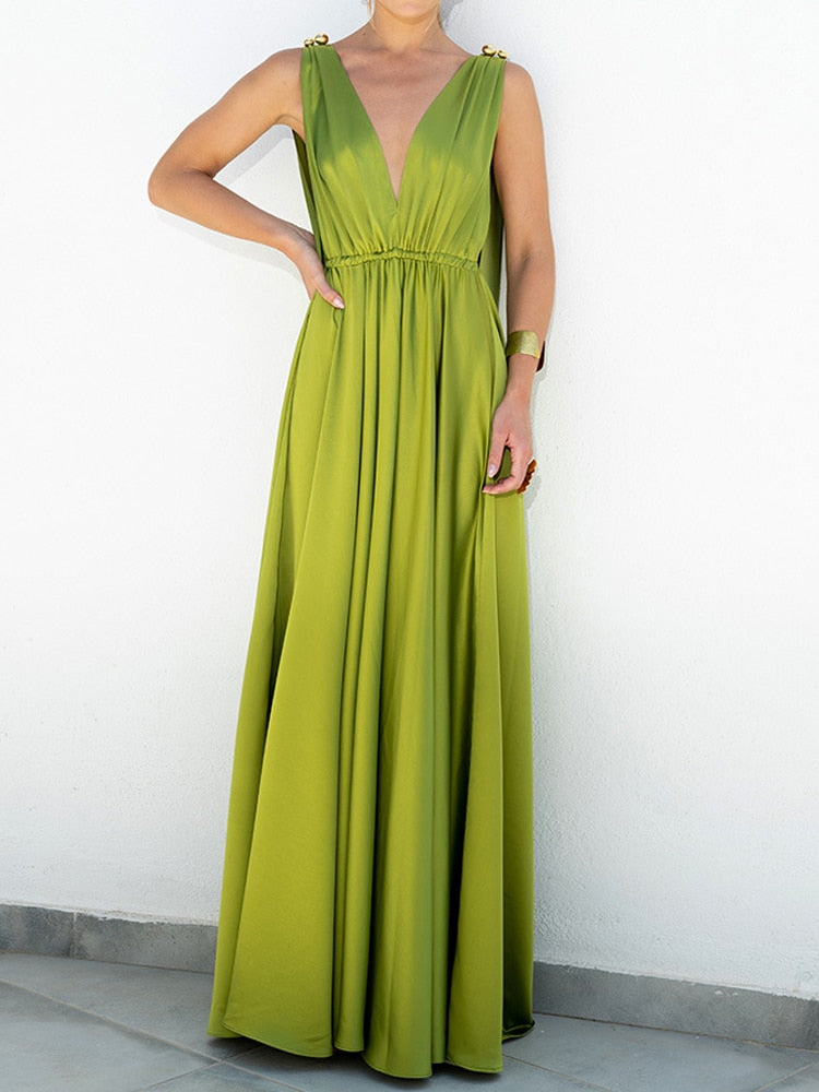 Casual Loose Sleeveless Solid Hollow Out Long Maxi Dress