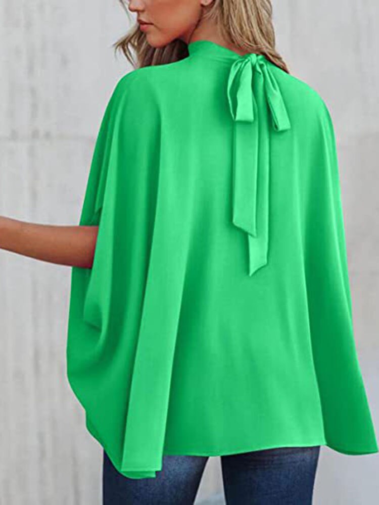 Elegant Short Sleeve Loose Fashion O-neck Casual Chiffon Blouses