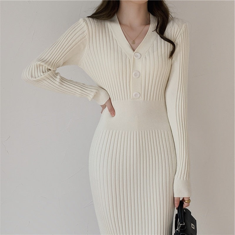 Vintage Knitted  Long Sleeve Sweater Dresses