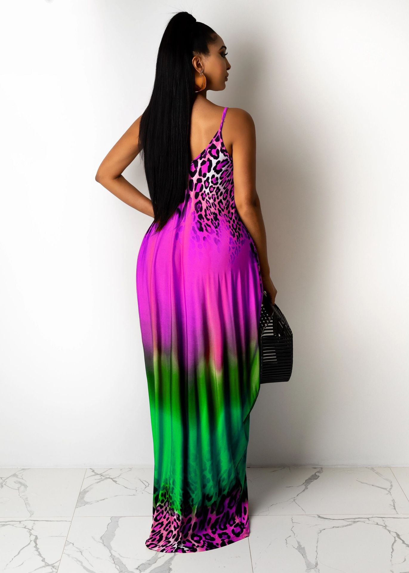 Leopard Gradient Print with Pocket Maxi Dress