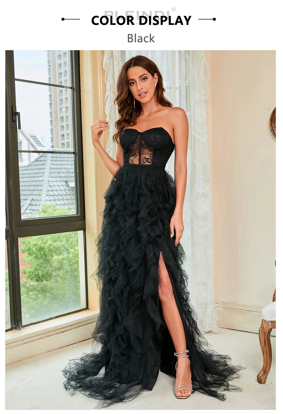 Elegant Evening Strapless Sleeveless A-shaped Floor-Length Lace Dress