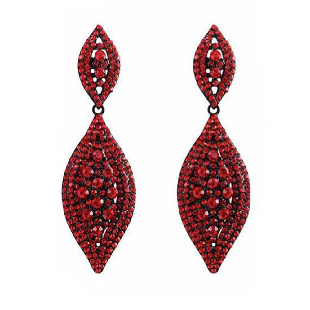 Fashion Jewelry Silver Plated Leaf Shaped Drop Earrings with Crystal