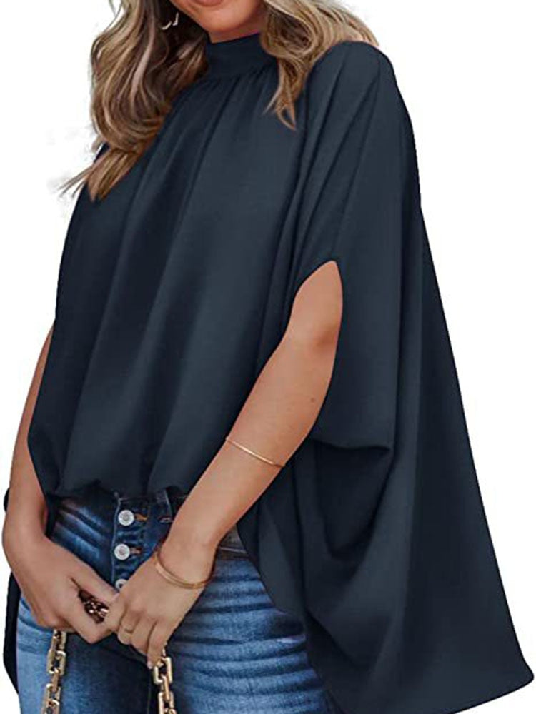 Elegant Short Sleeve Loose Fashion O-neck Casual Chiffon Blouses