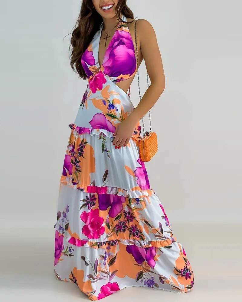 V-neck Sleeveless Off Shoulder Long Dress