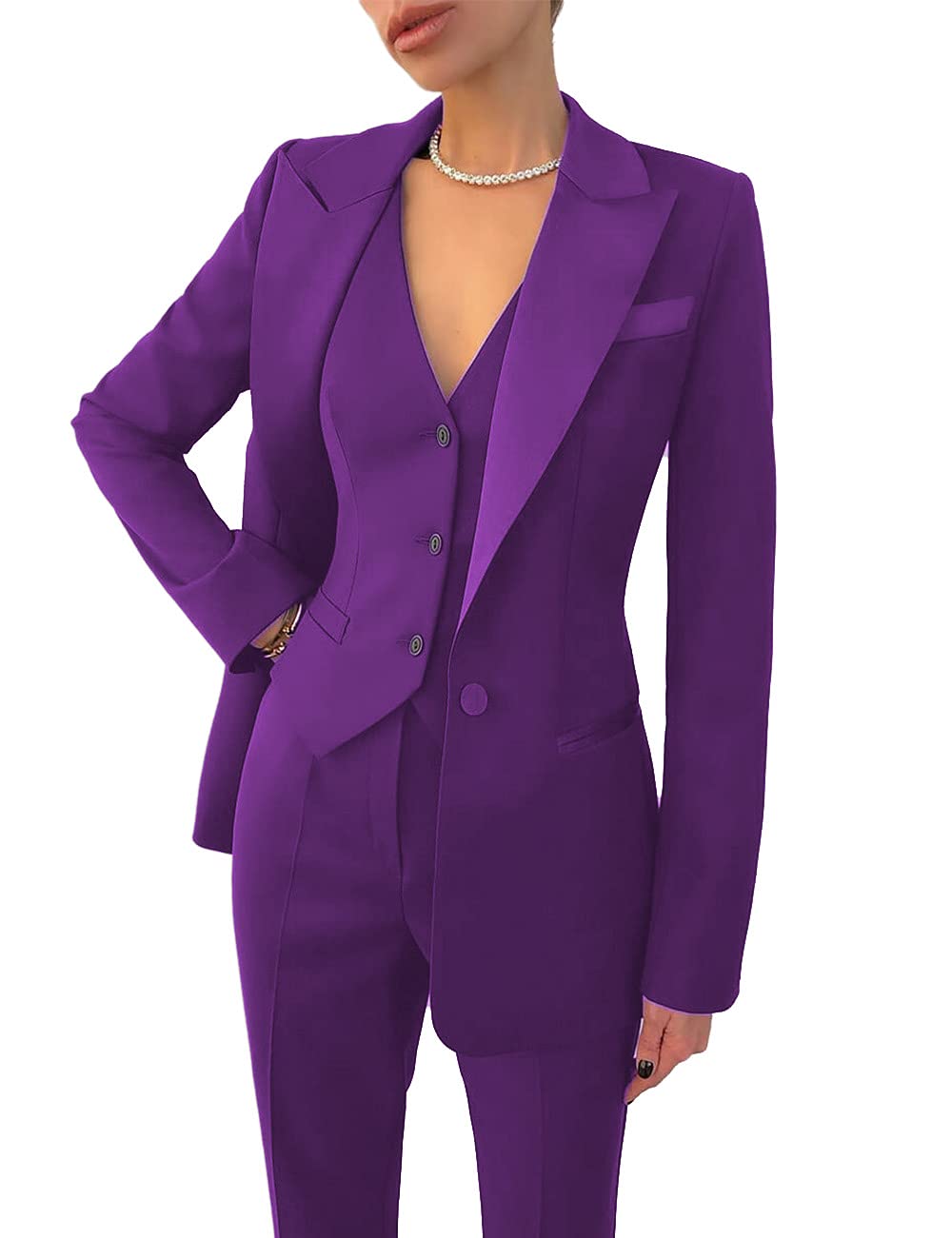3 Pieces Suit Set Lapel Blazer Business Jacket+Vest+Pants