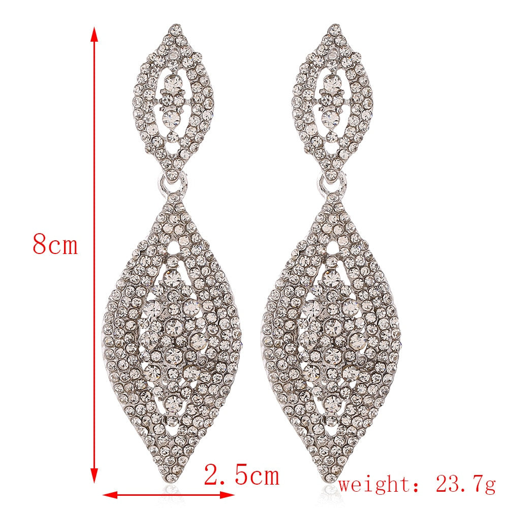 Fashion Jewelry Silver Plated Leaf Shaped Drop Earrings with Crystal