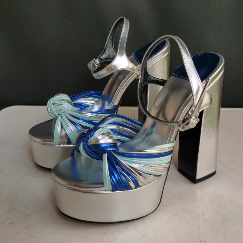 Mixed color Tie a knot Thick High Heel Platform Shoes