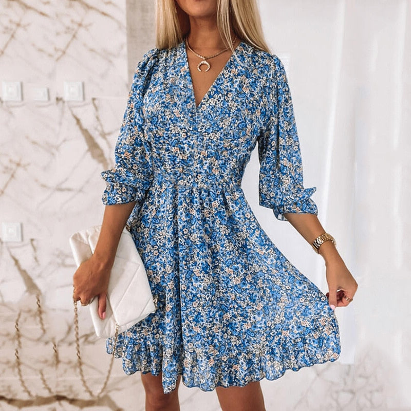 Elegant Floral Print Summer Half Sleeve Short Dress