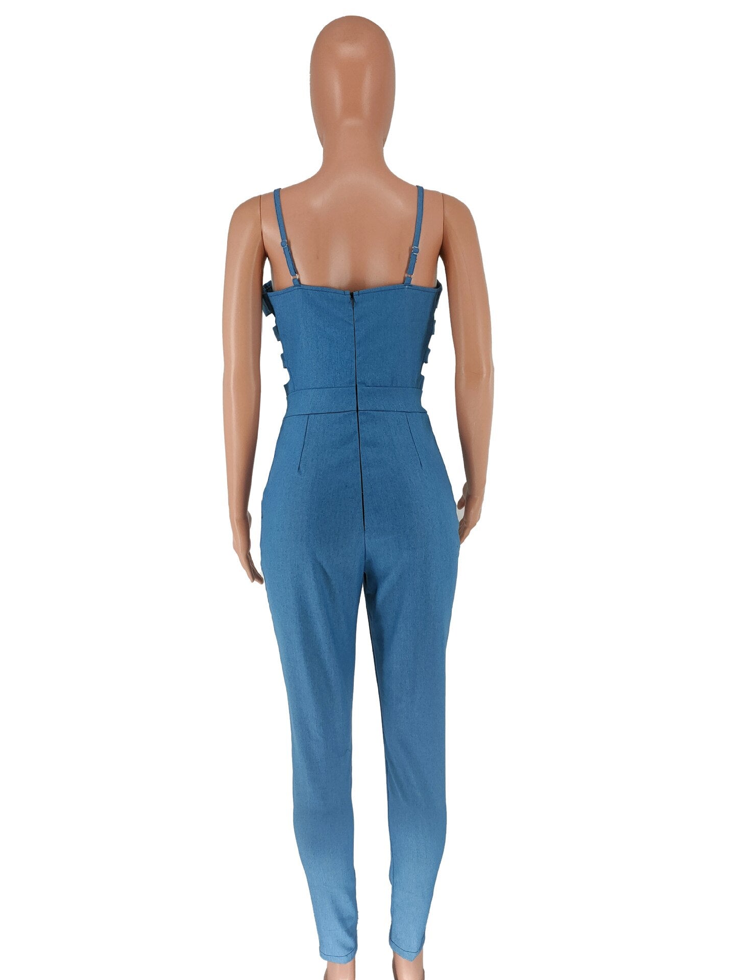 Spaghetti Strap Sleeveless Backless Side Hollow Skinny Jumpsuit