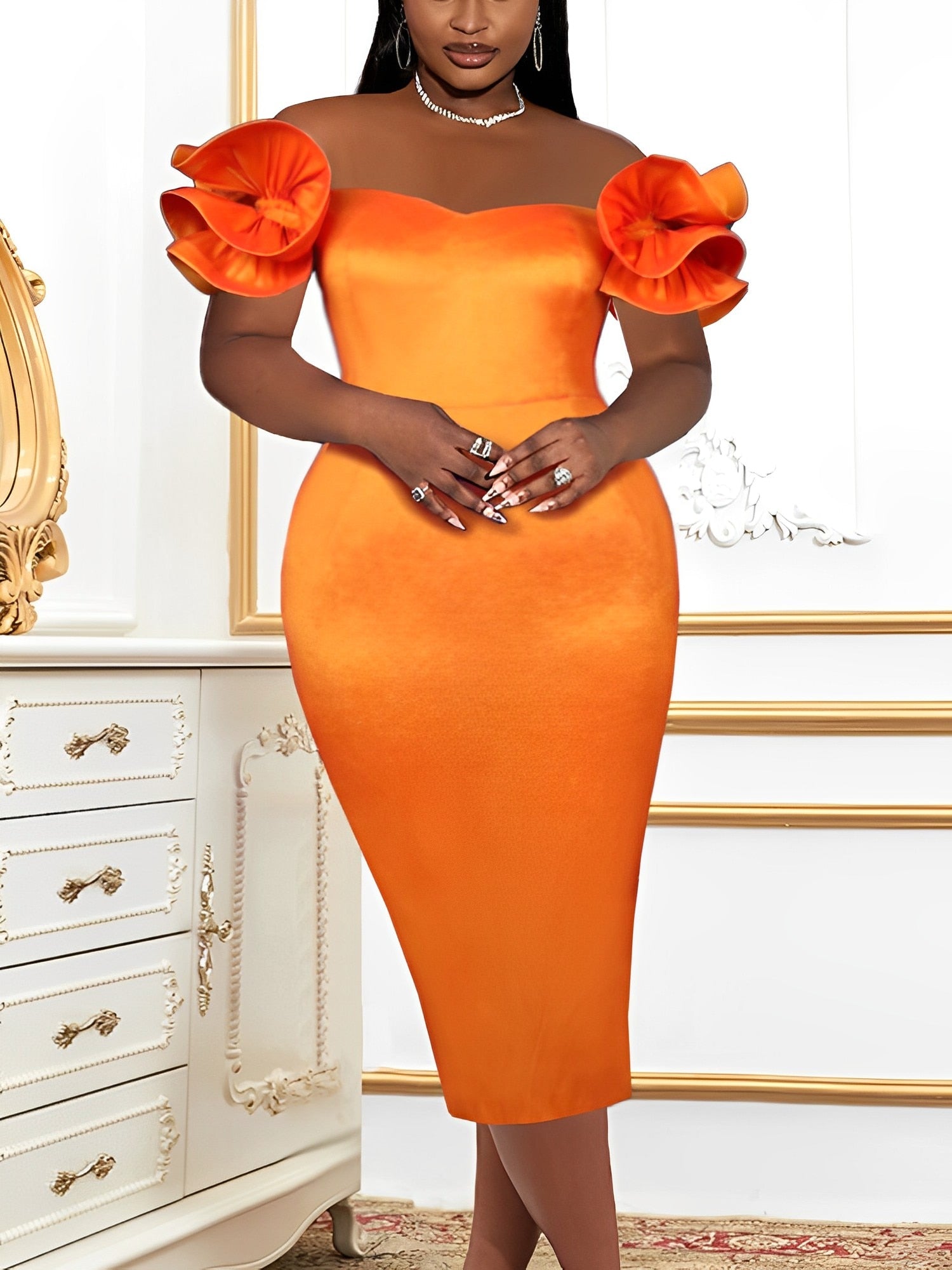 Gowns Off Shoulder Orange Dress