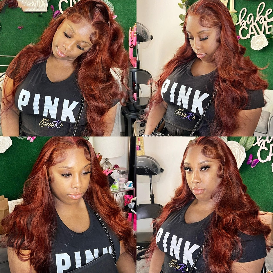 Reddish Brown Body Wave Lace Frontal Wigs