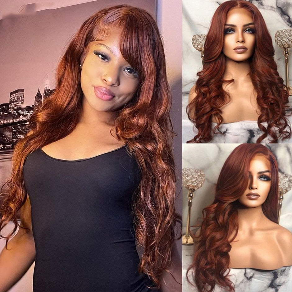 Reddish Brown Body Wave Lace Frontal Wigs