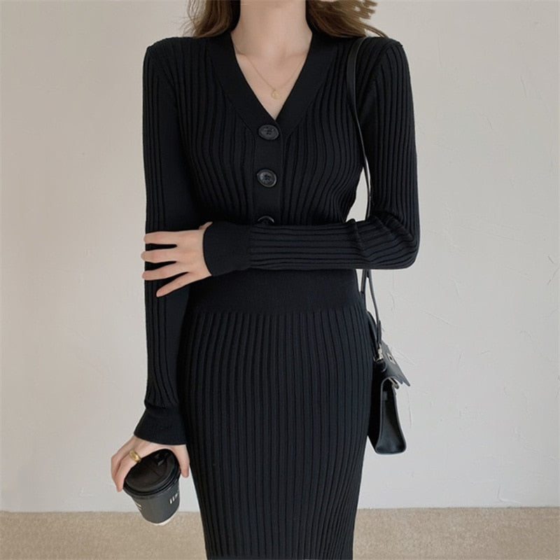 Vintage Knitted  Long Sleeve Sweater Dresses