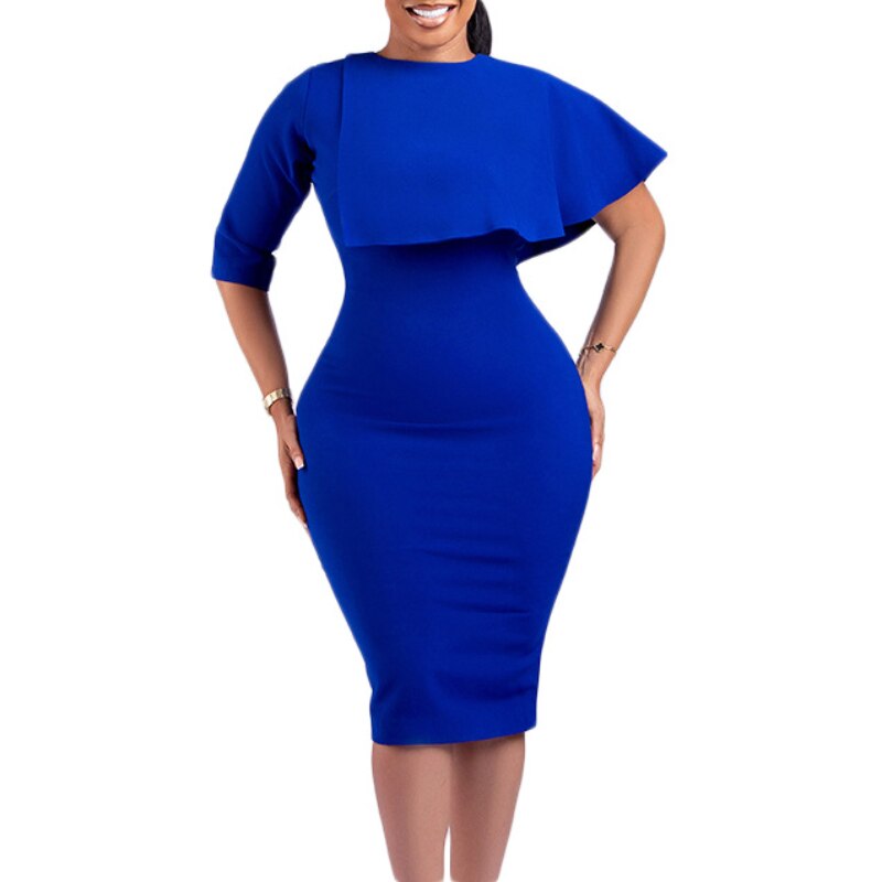 Elegant A-line Ruffle Cloak Sleeve Slim Fashion High Waist Pencil Dress