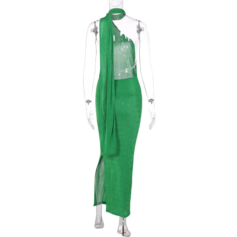 Elegant Green Halter Slim Sexy Backless Maxi Dress